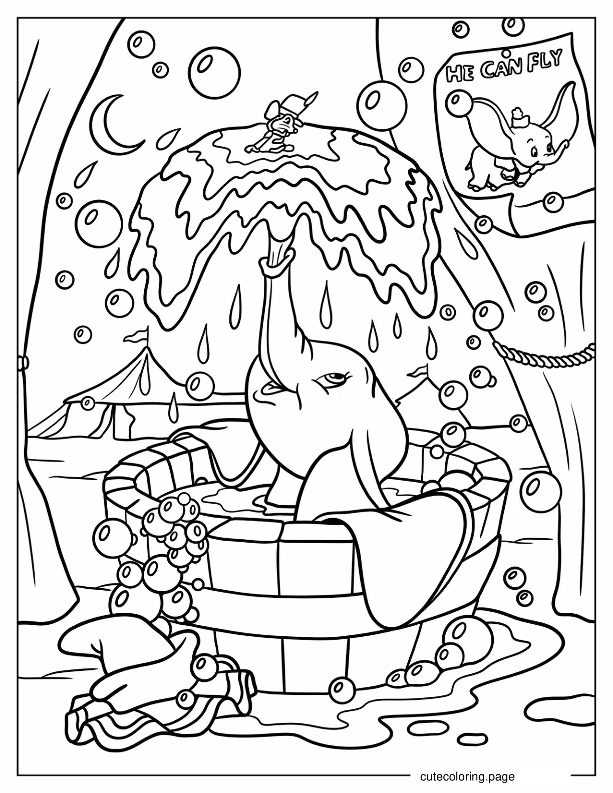 Dumbo Spraying Water While Bathing coloring page