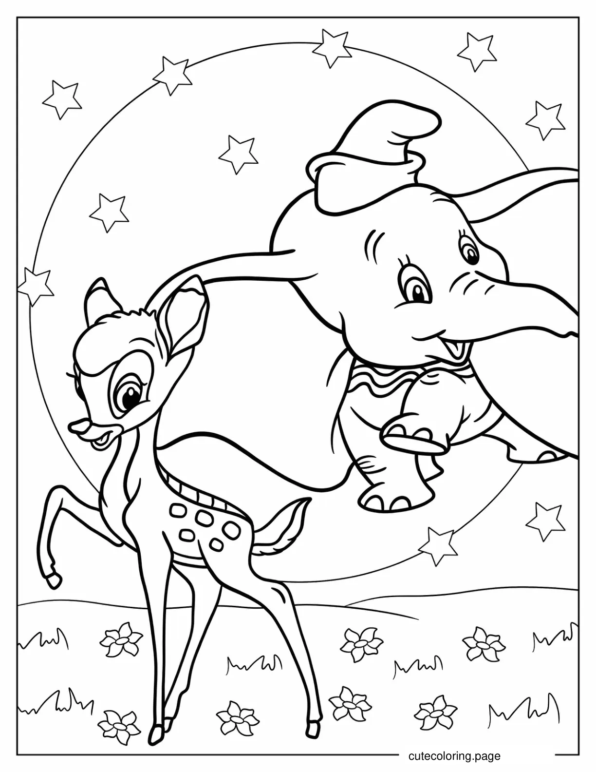 Dumbo With Bambi Coloring Page coloring page