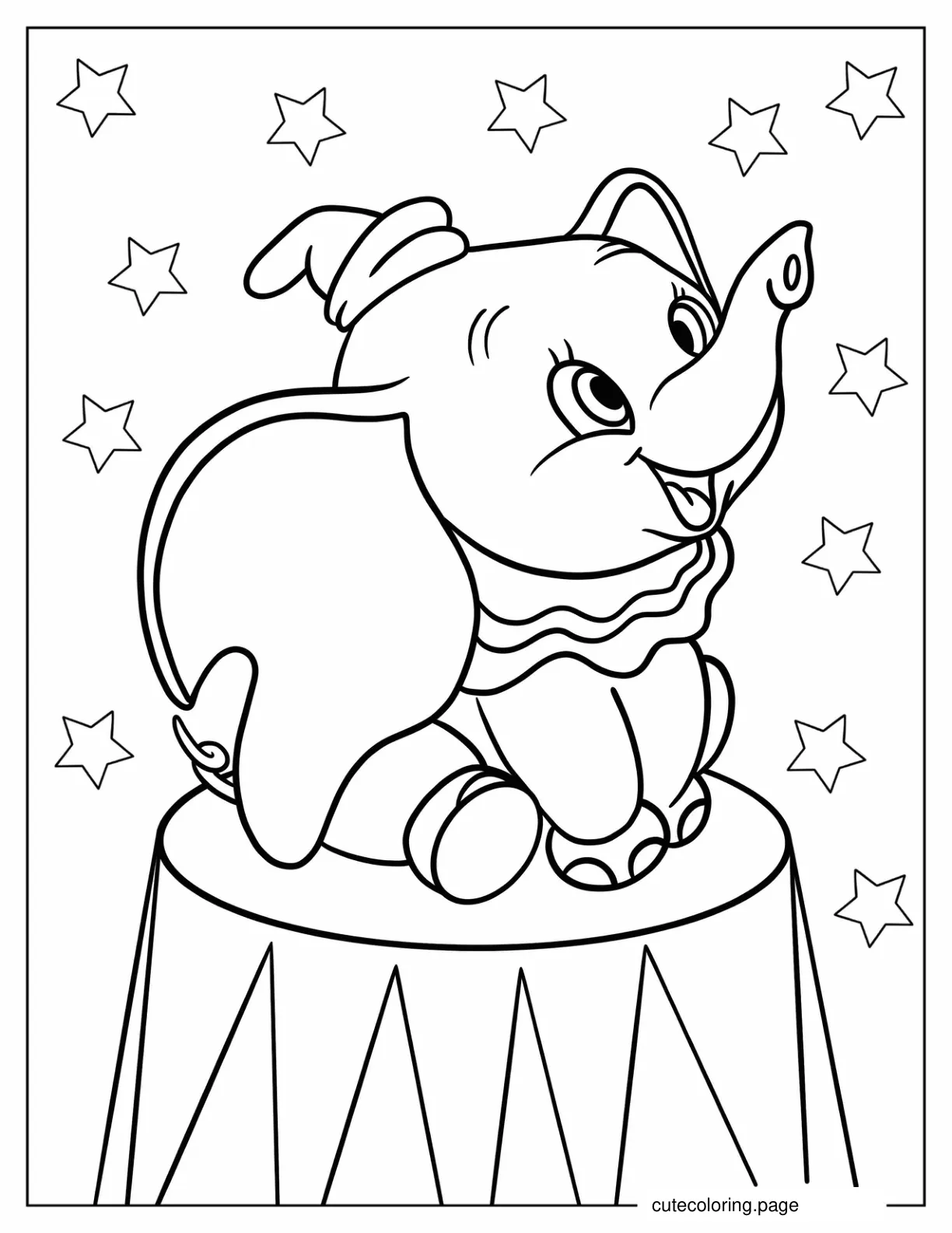 Kawaii Dumbo Sitting On Circus Podium Coloring Sheet For Kids coloring page