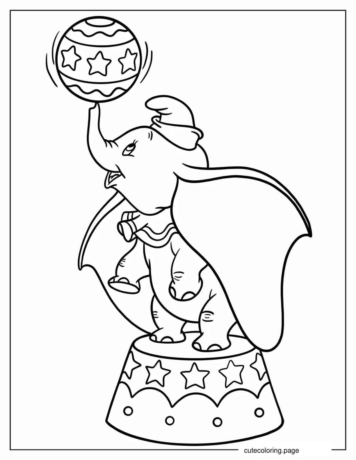 Simple Dumbo Spinning Ball On His Trunk While Standing On Circus Podium Coloring Page coloring page