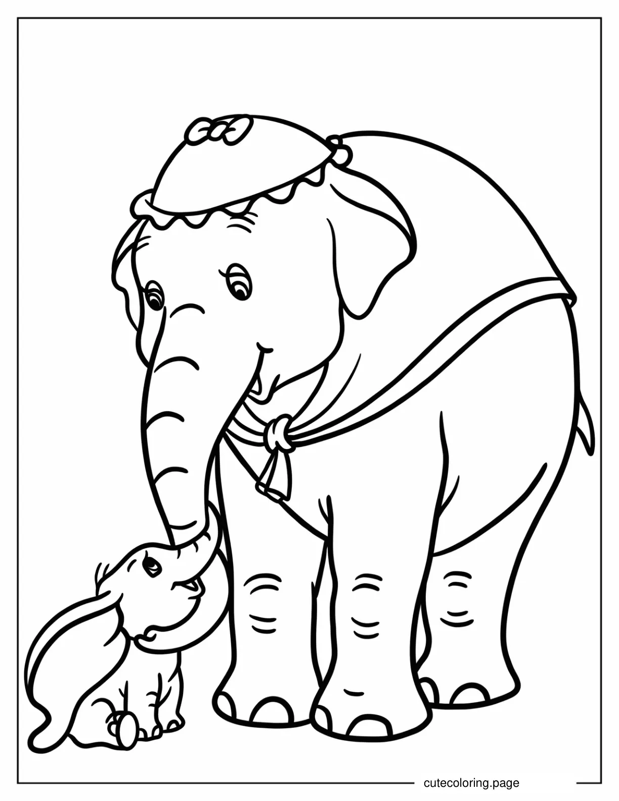 Simple Mrs. Jumbo With Baby Dumbo Outline Coloring Page For Kids coloring page