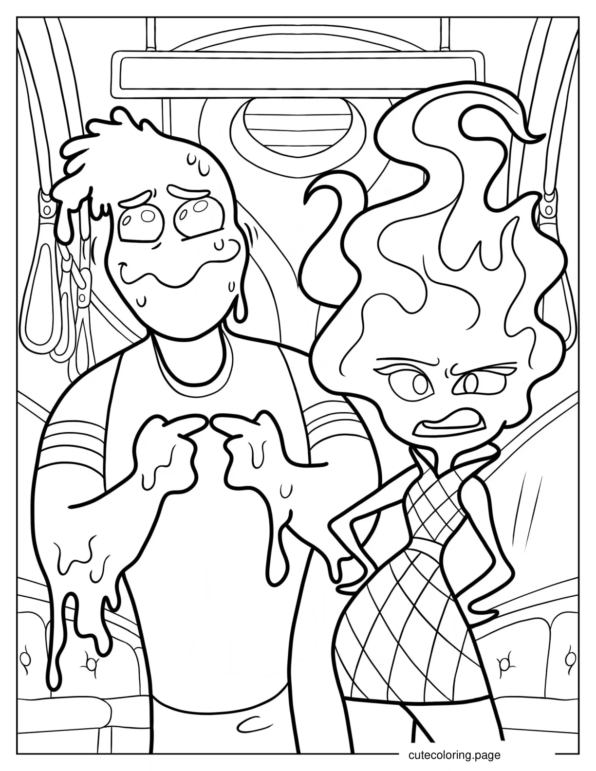 Angry Ember And Dripping Wade Elemental coloring page