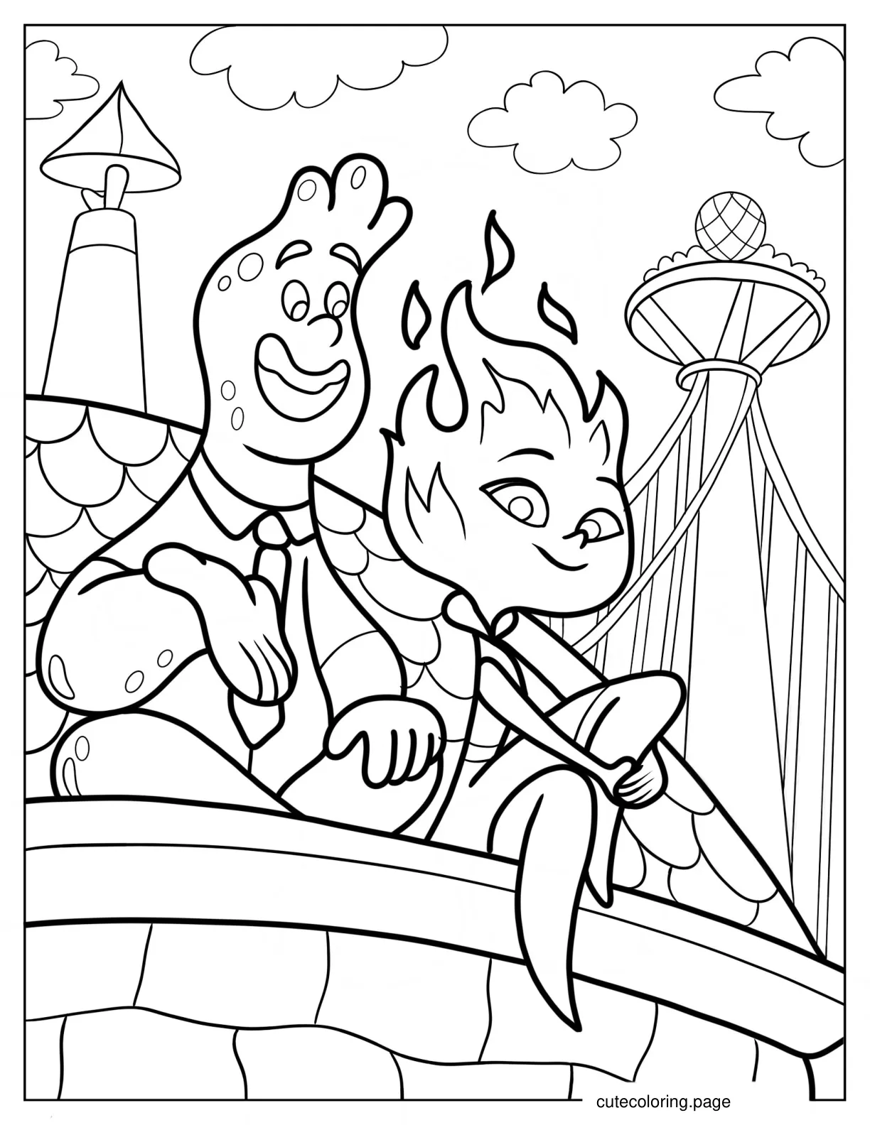 Easy Elemental Wade And Ember Coloring Sheet For Kids coloring page