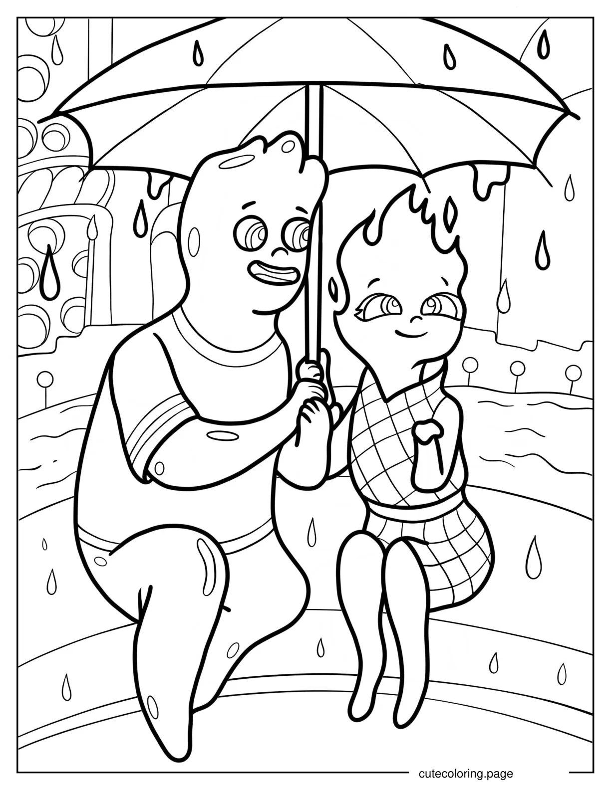 Simple Wade And Ember Under Umbrella During Rain coloring page