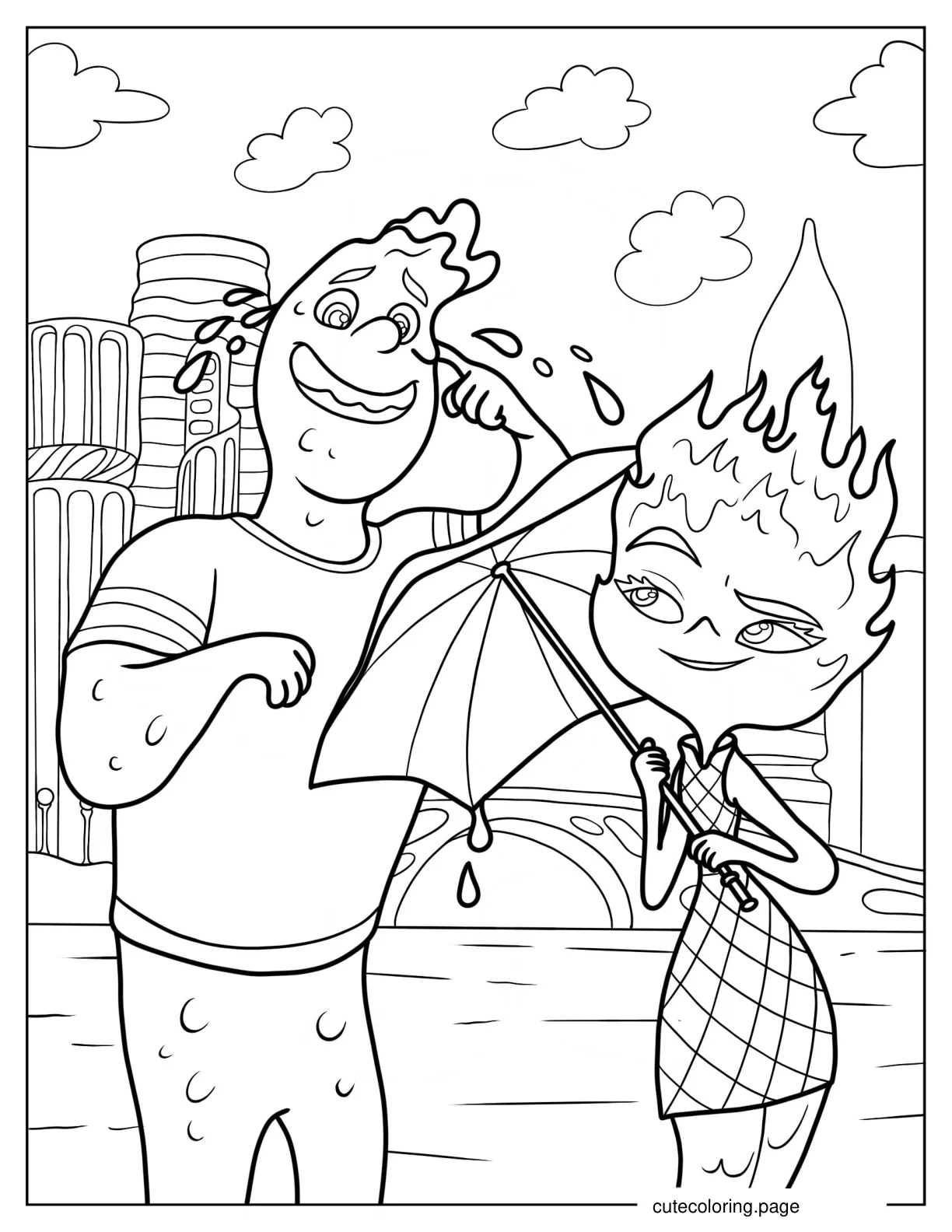 Wade Ripple Crying While Ember Lumen Holds Umbrella coloring page