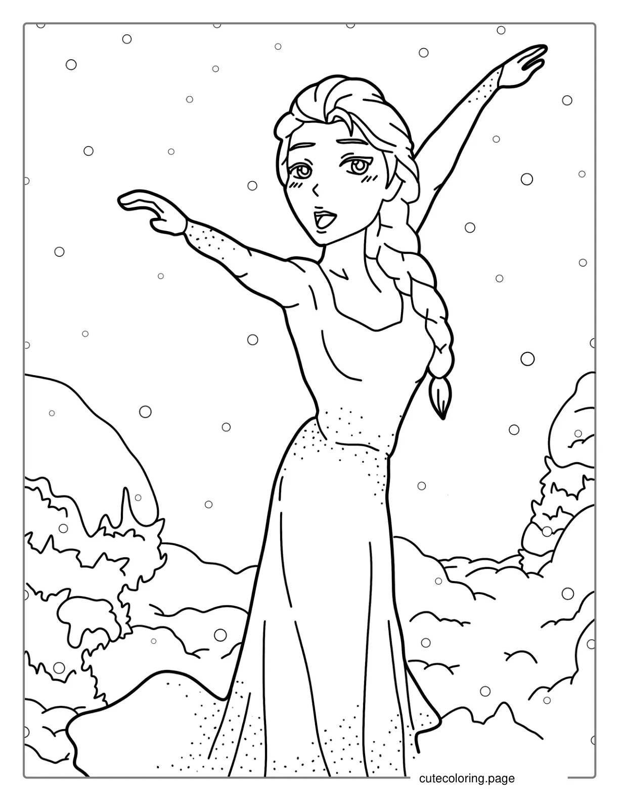 Dancing Elsa With Snow Flakes Coloring coloring page