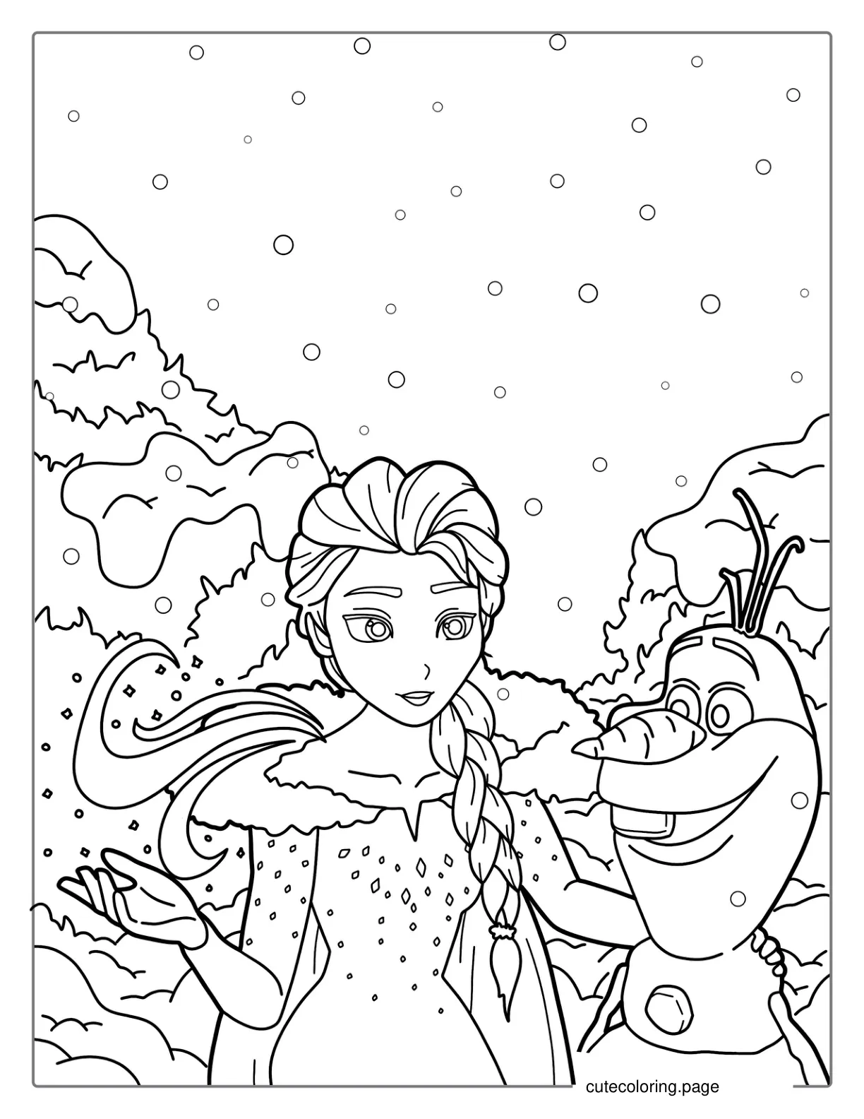 Elsa And Olaf In The Snow Coloring Sheet coloring page