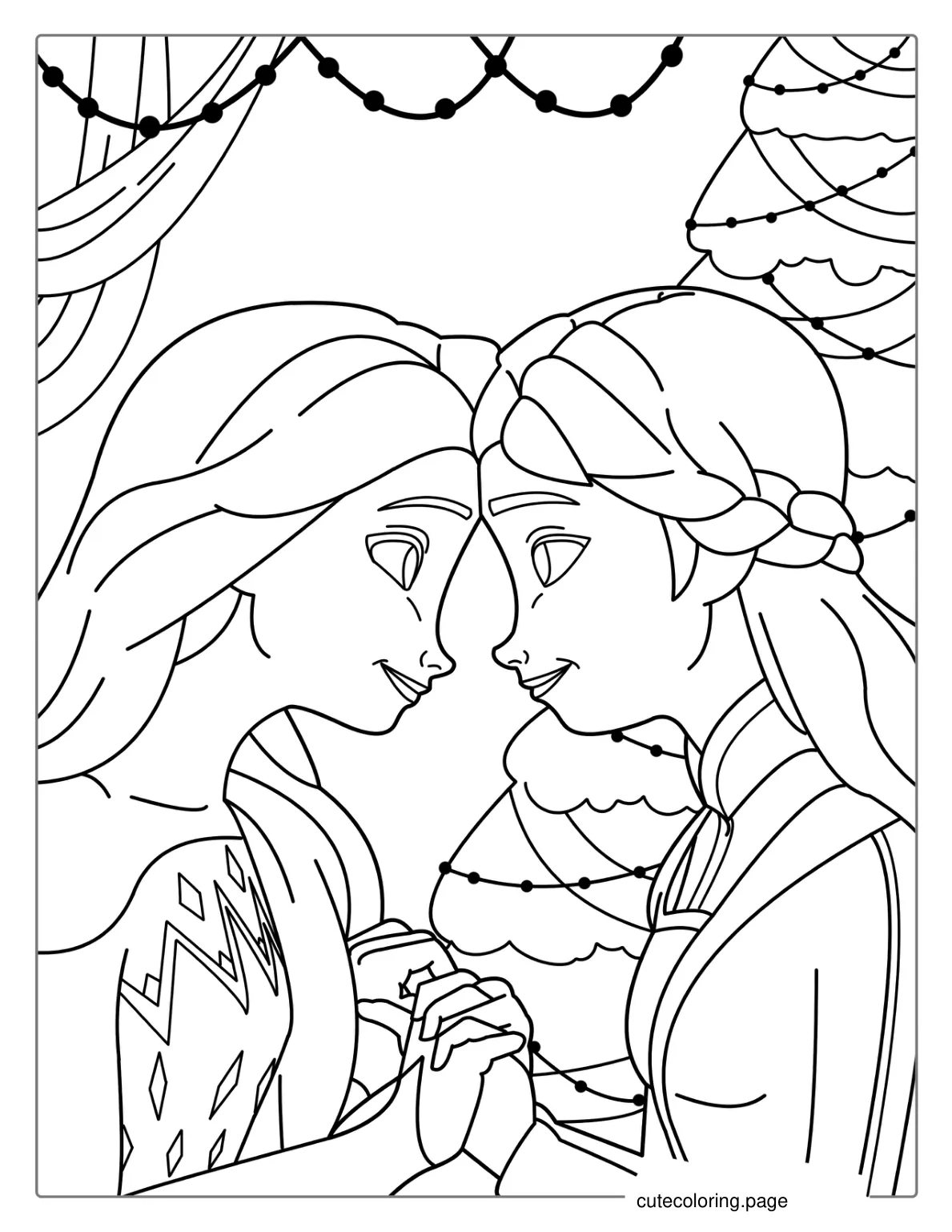 Elsa And Sister Holding Hands Coloring Sheet coloring page