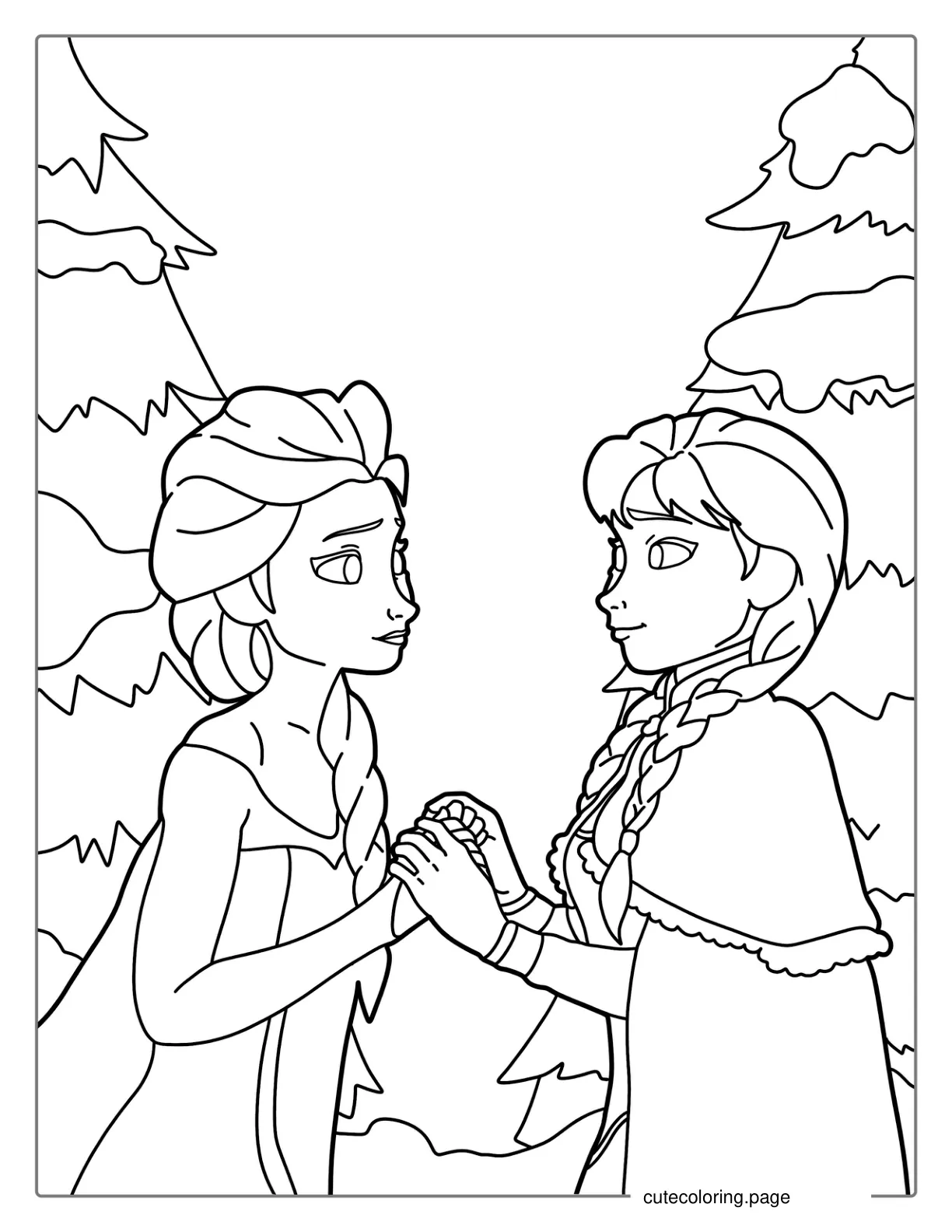 Elsa And Sister Holding Hands Coloring Sheet1 coloring page