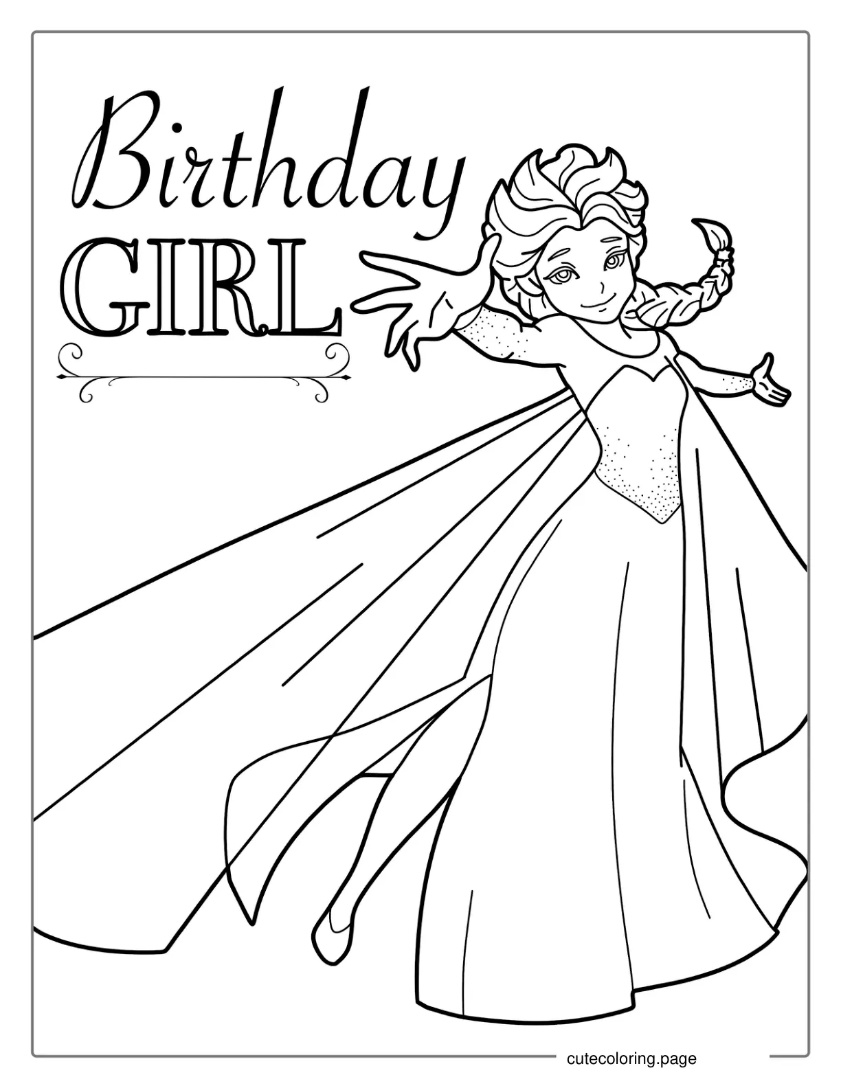 Elsa Happy Birthday Coloring Page For Girls coloring page