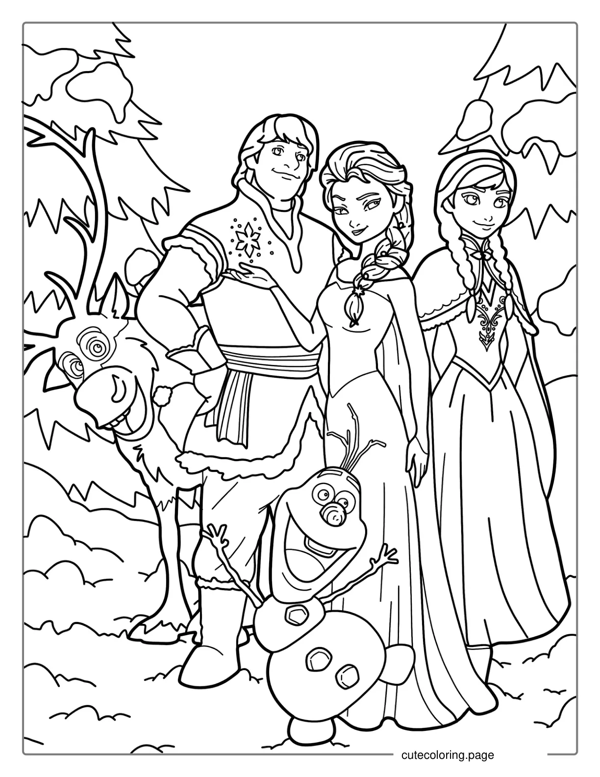 Elsa With Friends From Frozen Coloring Page coloring page