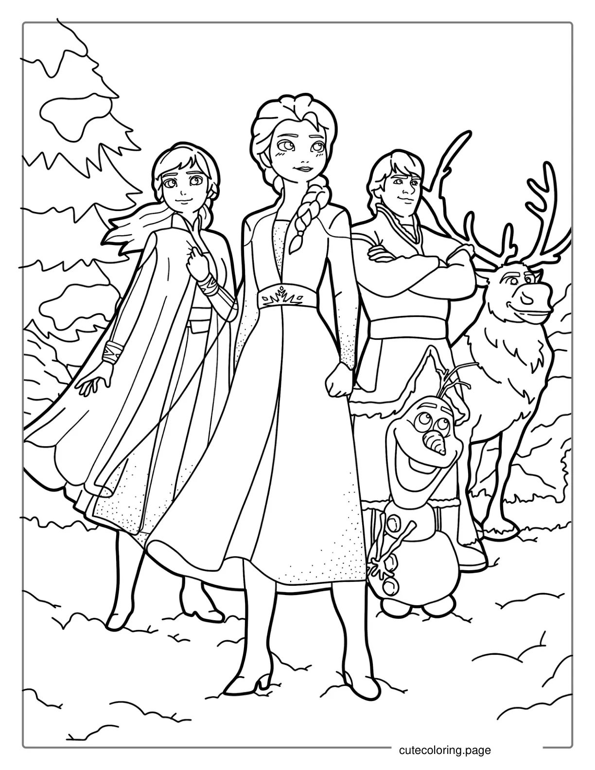 Elsa With Olaf Anna Sven And Kristoff coloring page