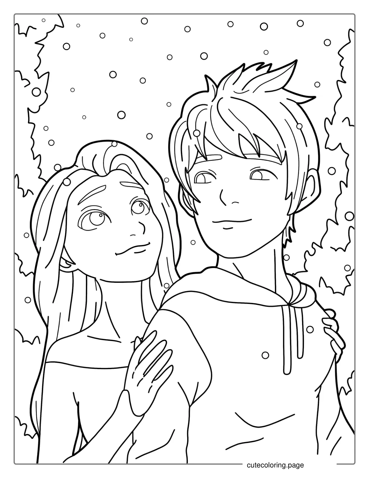 Jack Fost And Elsa From Frozen Coloring In coloring page