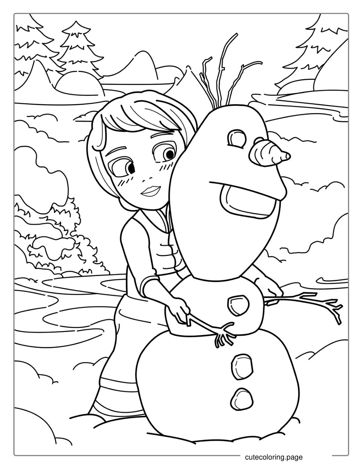 Young Elsa And Olaf In The Snow coloring page