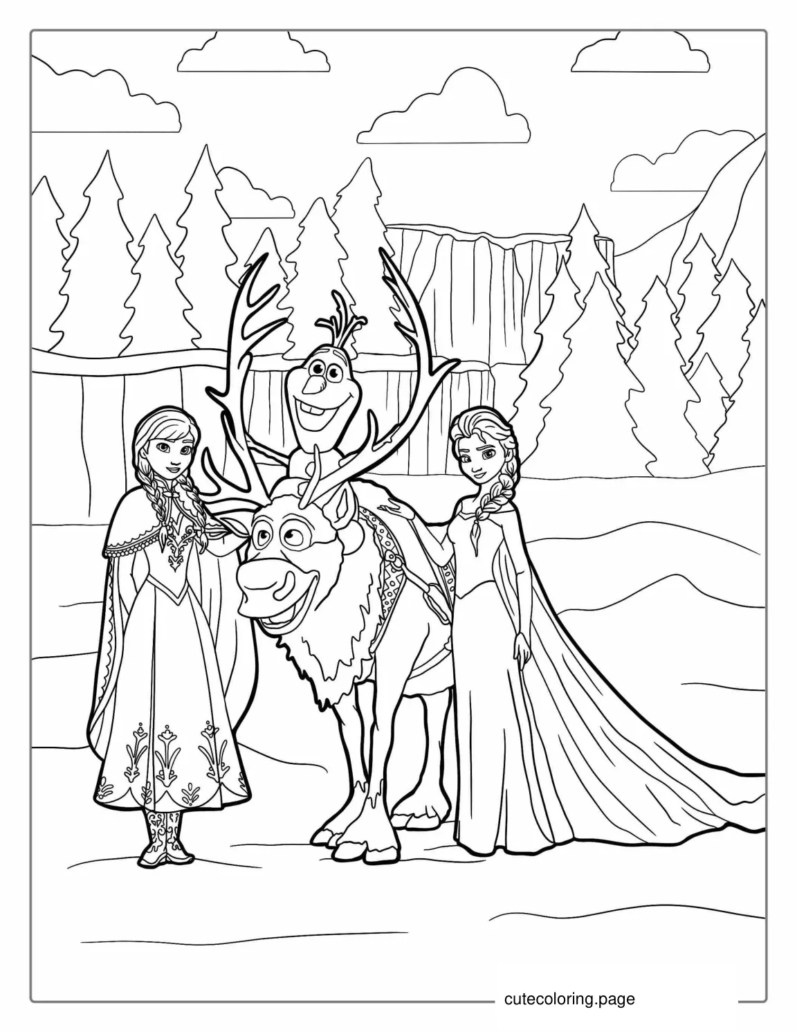 Anna Elsa Olaf And Sven Coloring Page coloring page