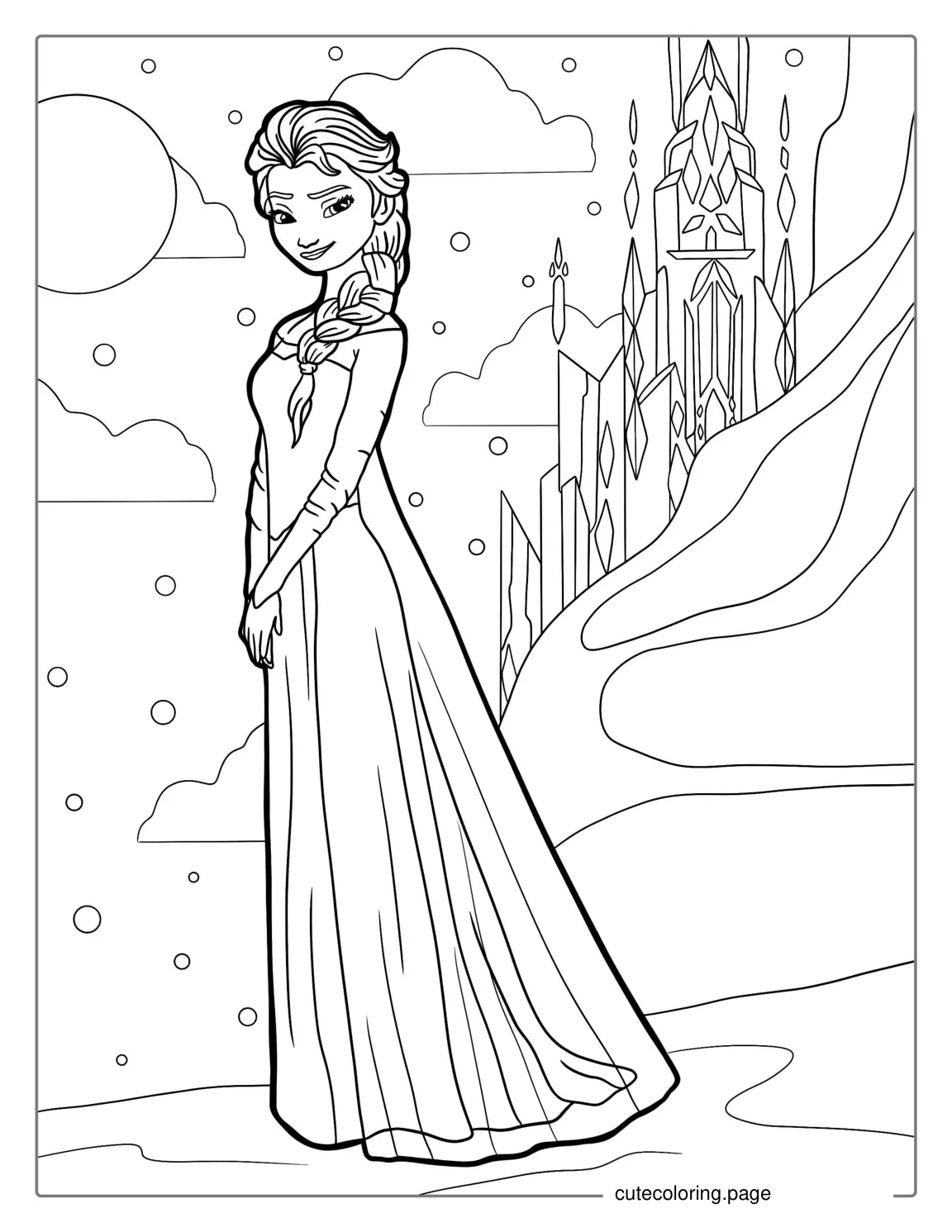 Elsa In Front Of The Ice Castle coloring page