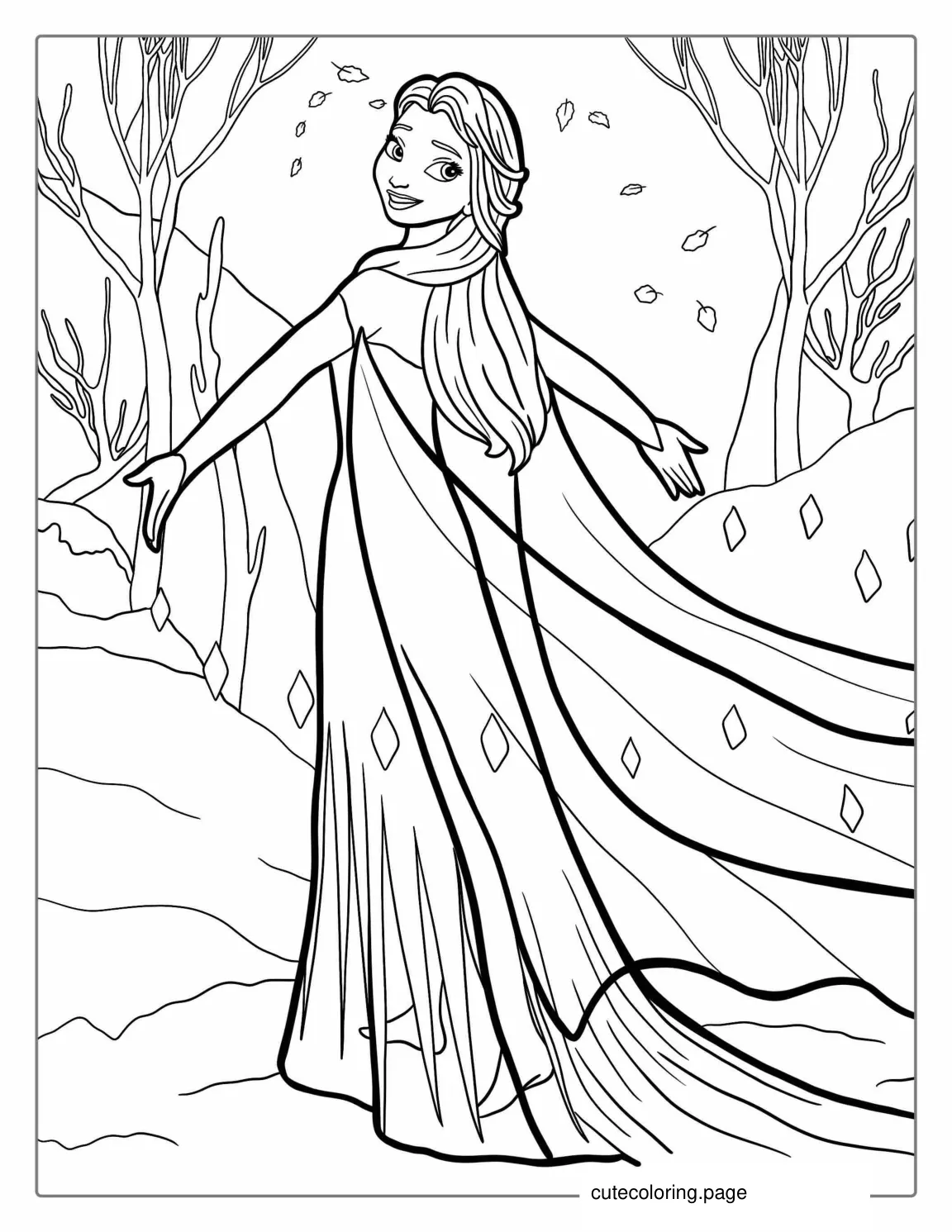 Elsa With Big Swooping Dress To Color coloring page