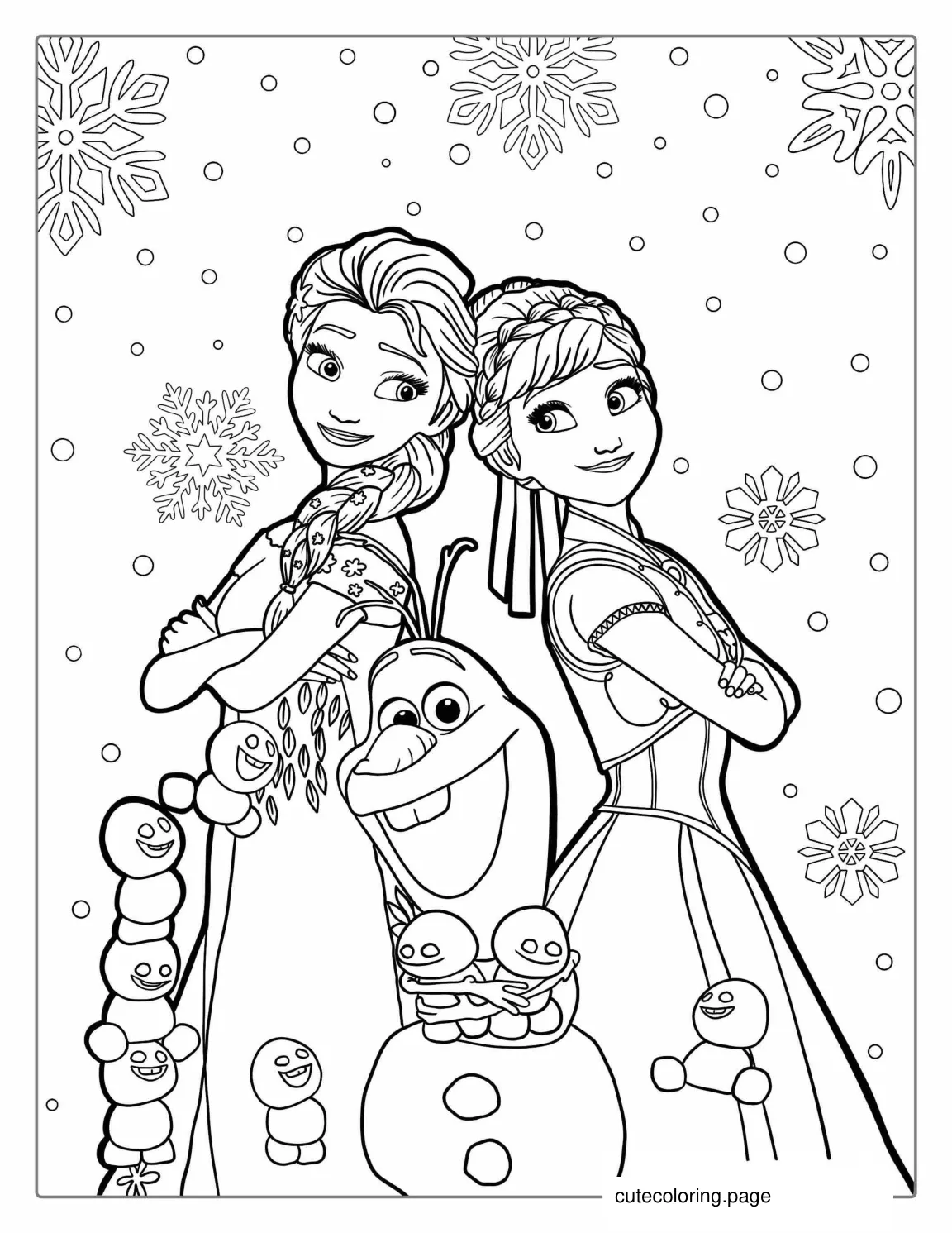 Snow Babies Olaf Anna And Elsa To Color coloring page