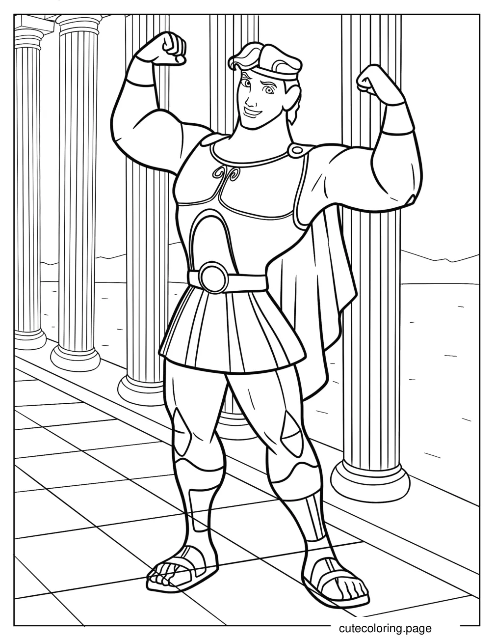 Hercules Showcasing His Muscles Coloring Page coloring page