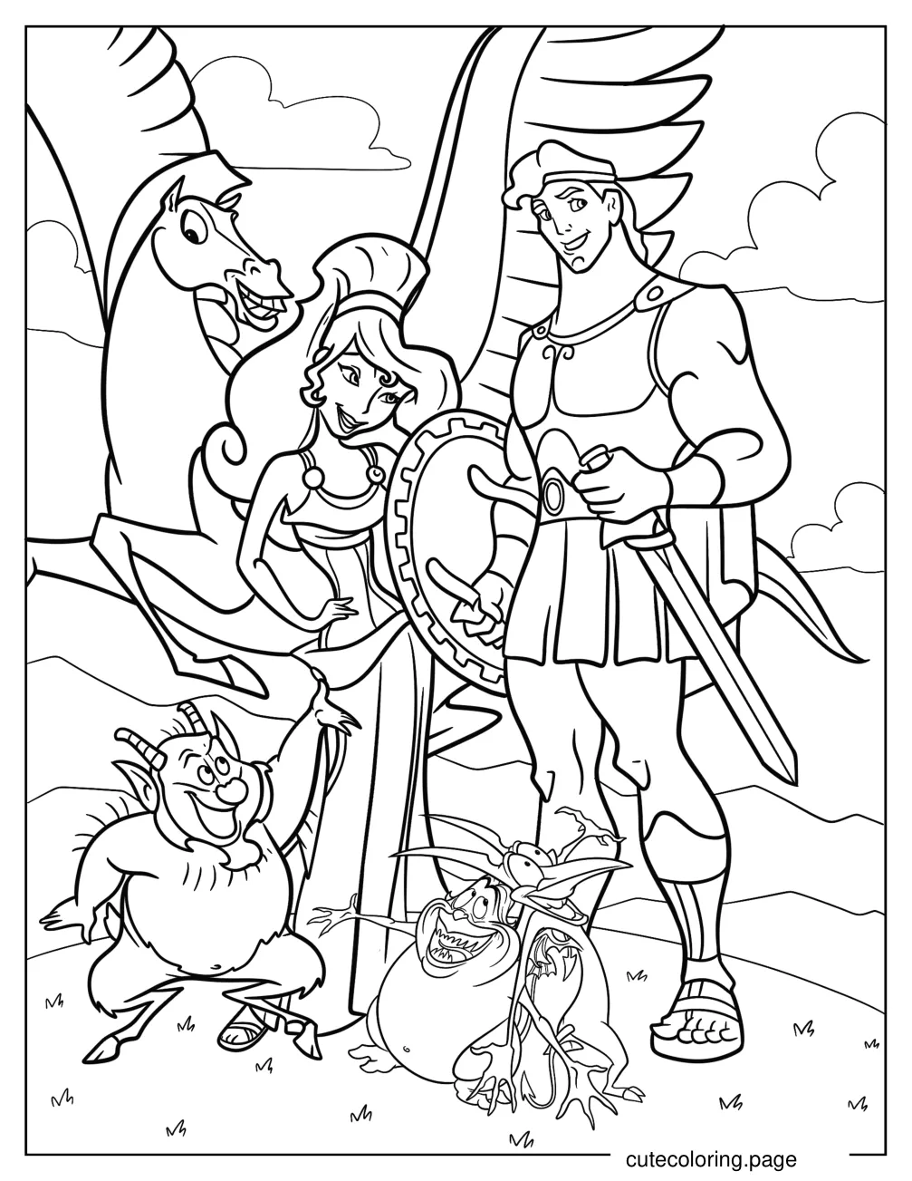 Hercules Standing Next To Meg Pegasus Phil Pain And Panic coloring page