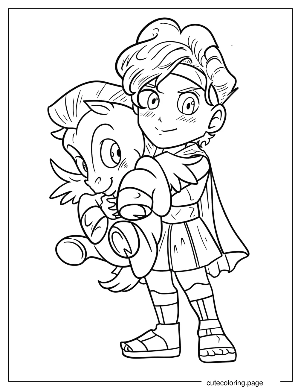 Kid Hercules Carrying Baby Pegasus Coloring Page For Kids coloring page