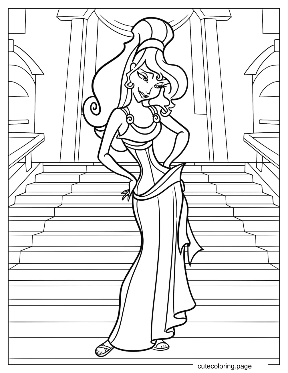 Megara Standing In Front Of A Temple Coloring Sheet coloring page