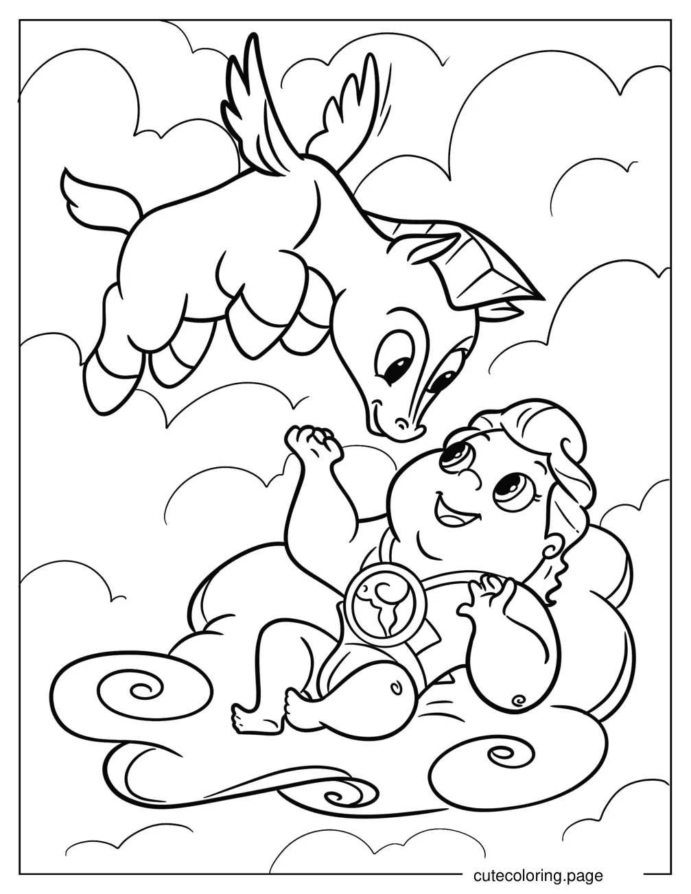 Pegasus Playing With Baby Hercules Coloring Page For Kids coloring page