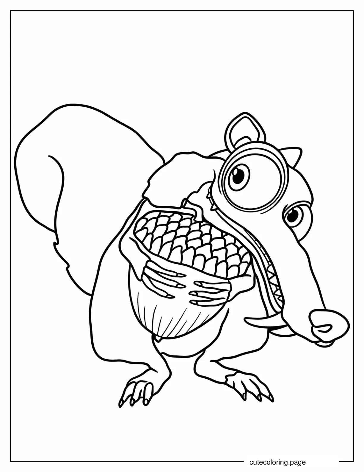 Cute Scrat Hugging Acorn Coloring Page coloring page