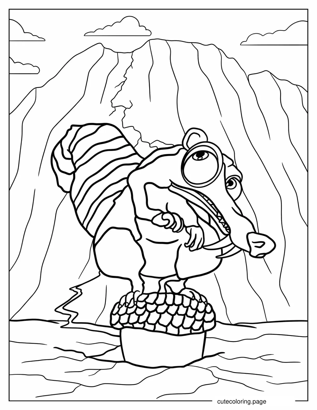 Ice Age Scrat Standing On Top Of Acorn Coloring Page coloring page