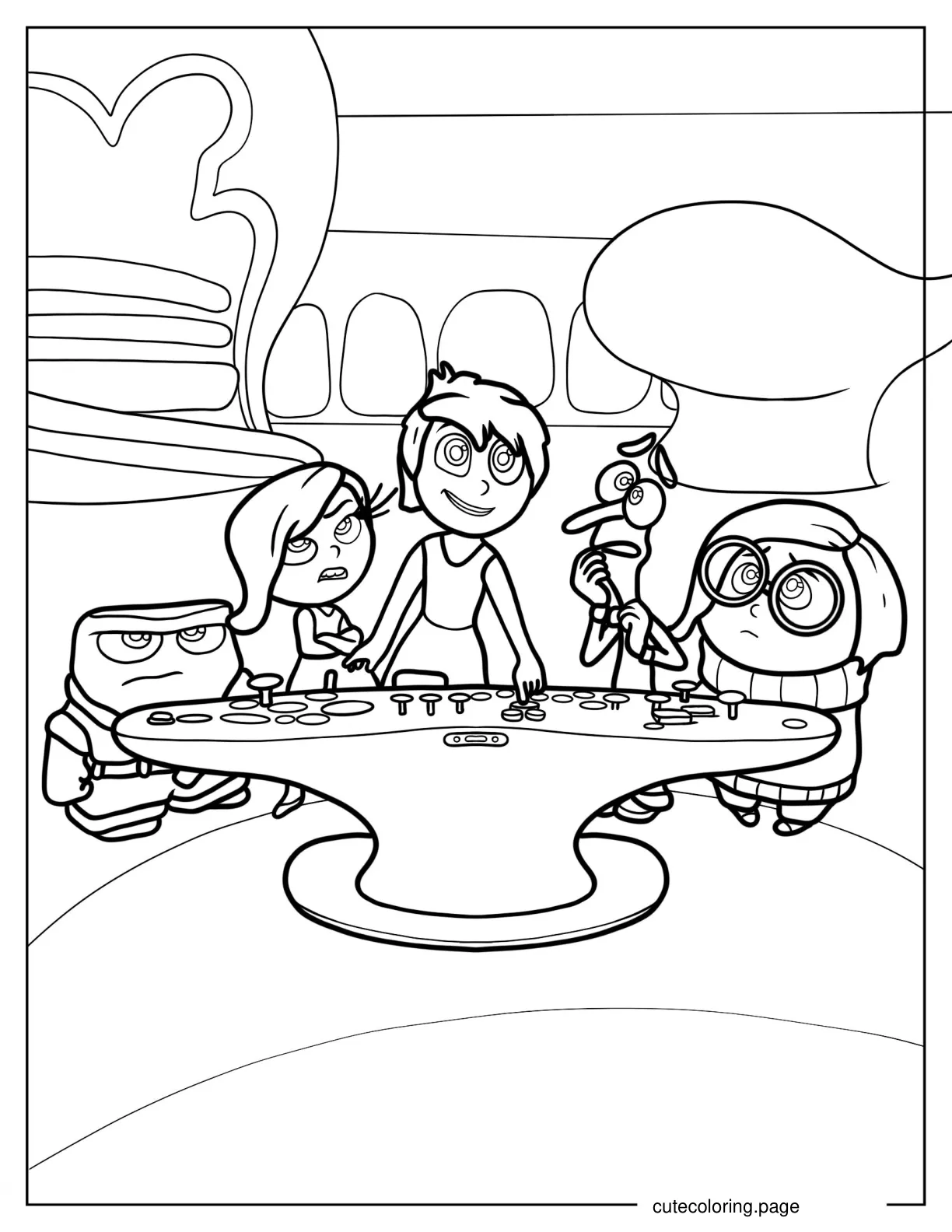 Inside Out Characters At The Control Panel coloring page