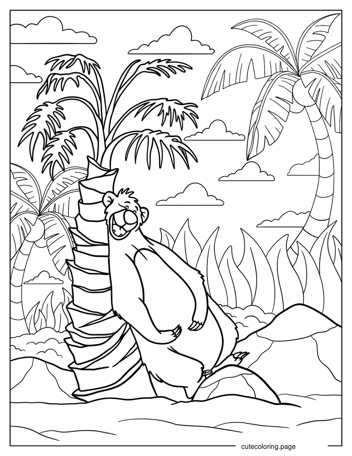 Baloo Scratching Back Against Tree coloring page