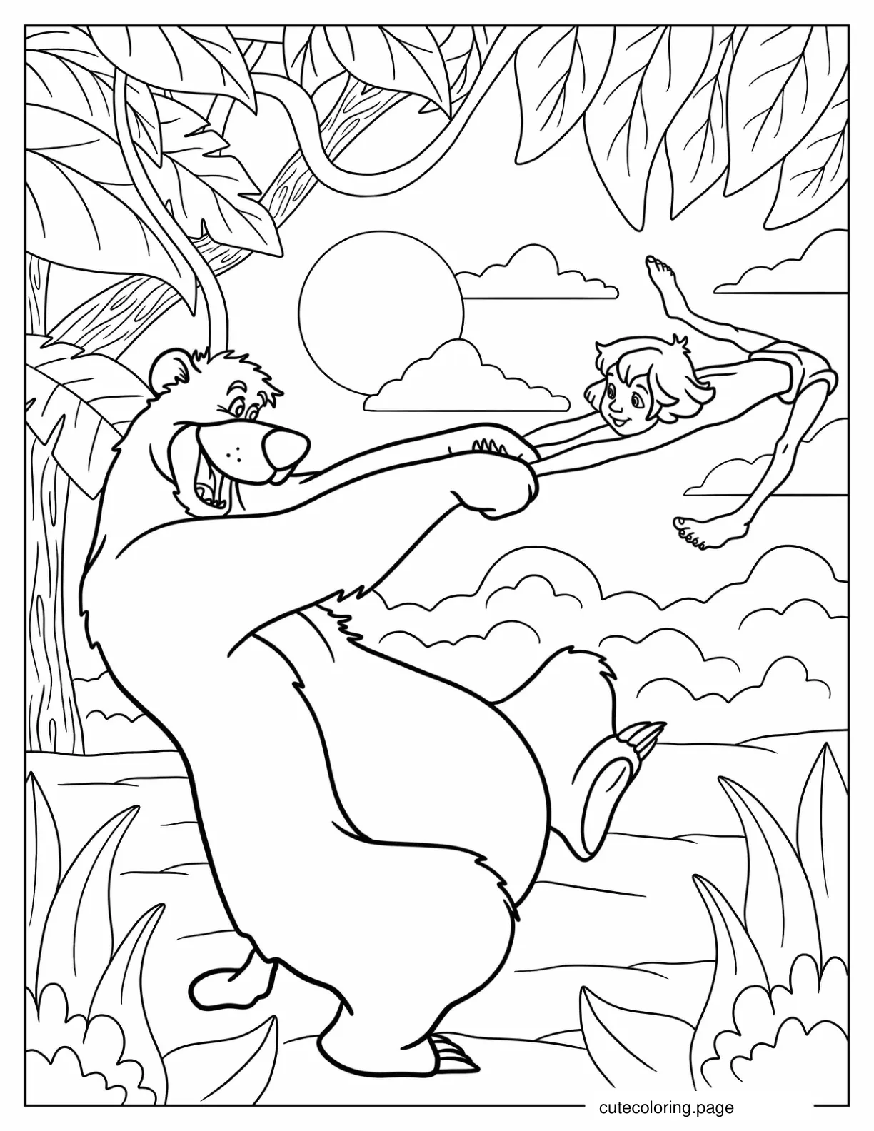 Baloo Swinging Mowgli By The Arms Coloring Sheet coloring page