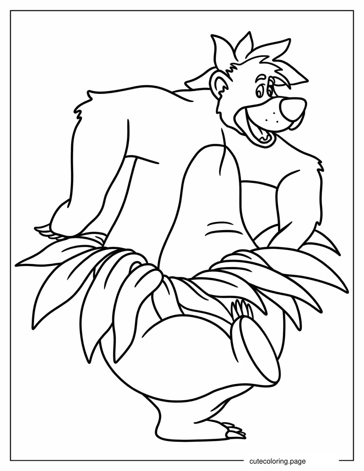 Balooo Wearing Hula Skirt And Leaf Headdress Coloring Page For Kids coloring page