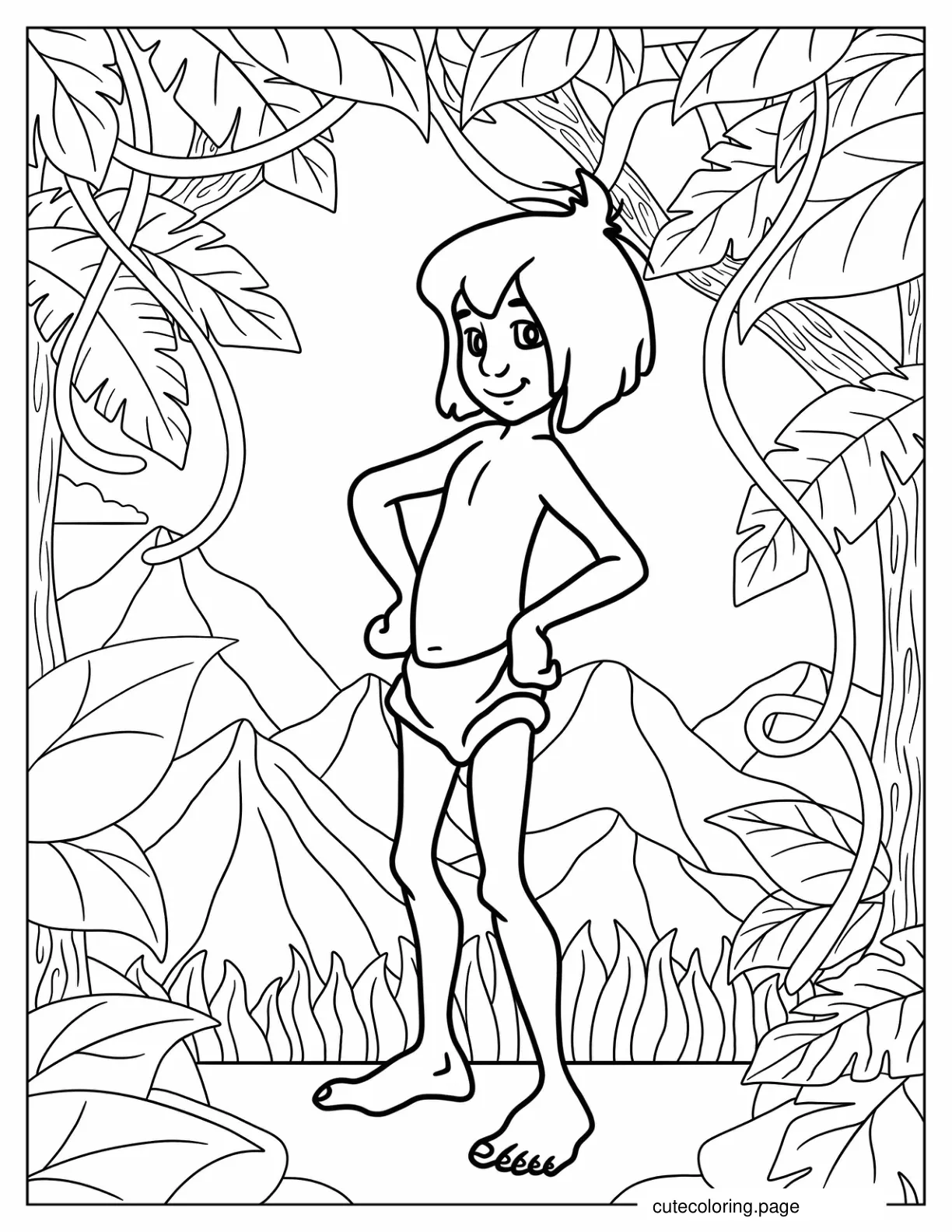 Easy Outline Of Mowgli From Jungle Book coloring page