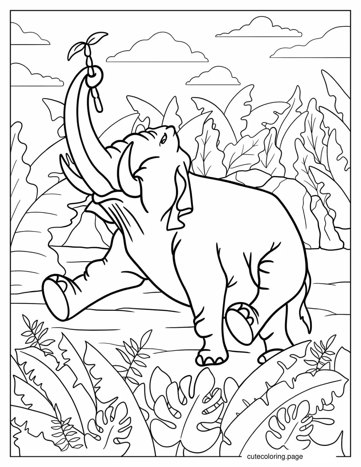 Hati From Jungle Book Holding Plant With His Trunk Coloring Sheet coloring page