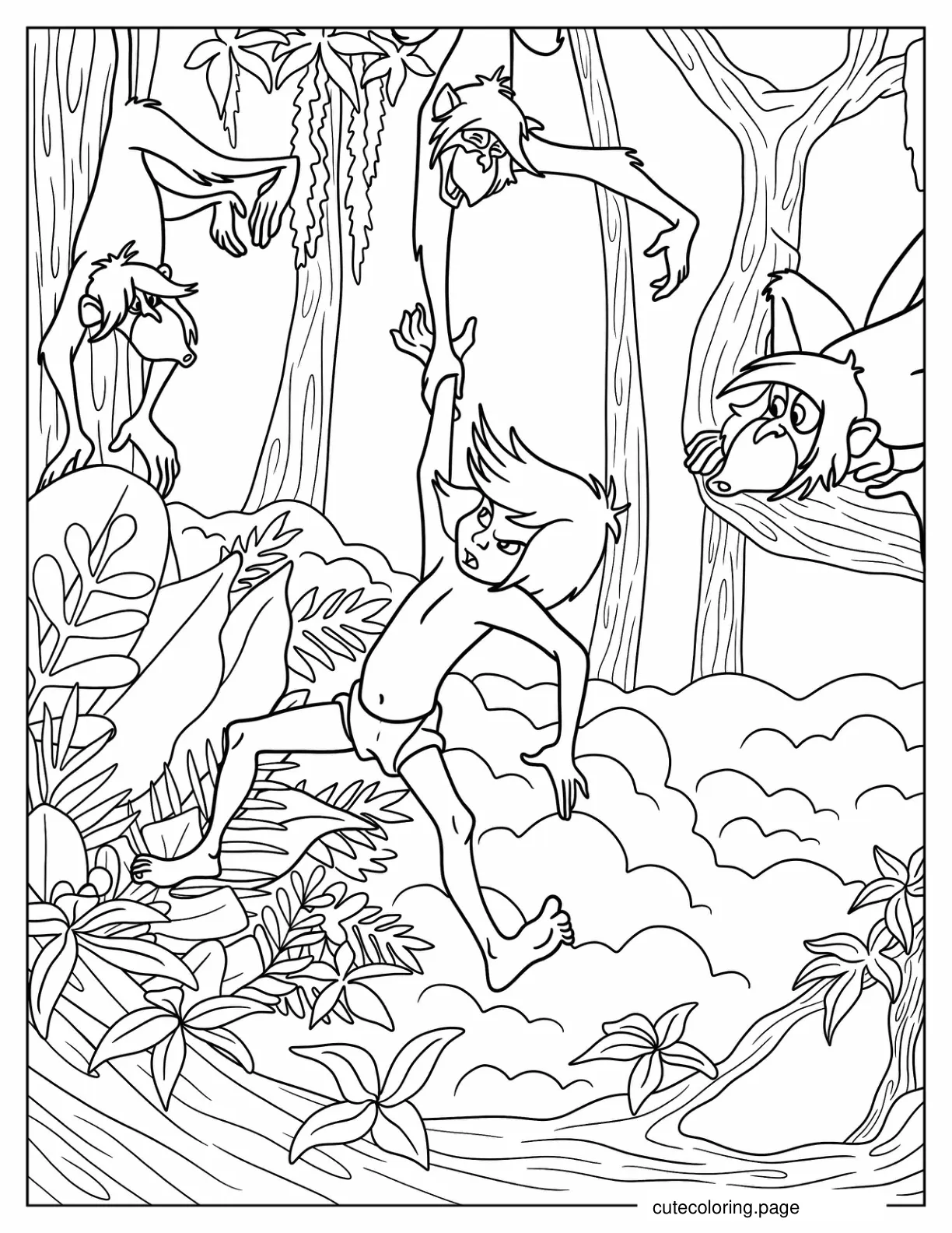 Jungle Book Monkeys Teasing Mowgli Coloring Page coloring page