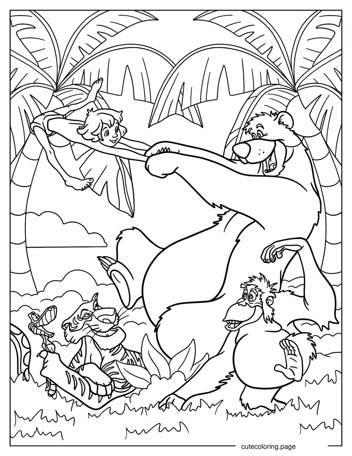 Jungle Book Mowgli Baloo King Louie Shere Khan And Kaa Coloring Page coloring page