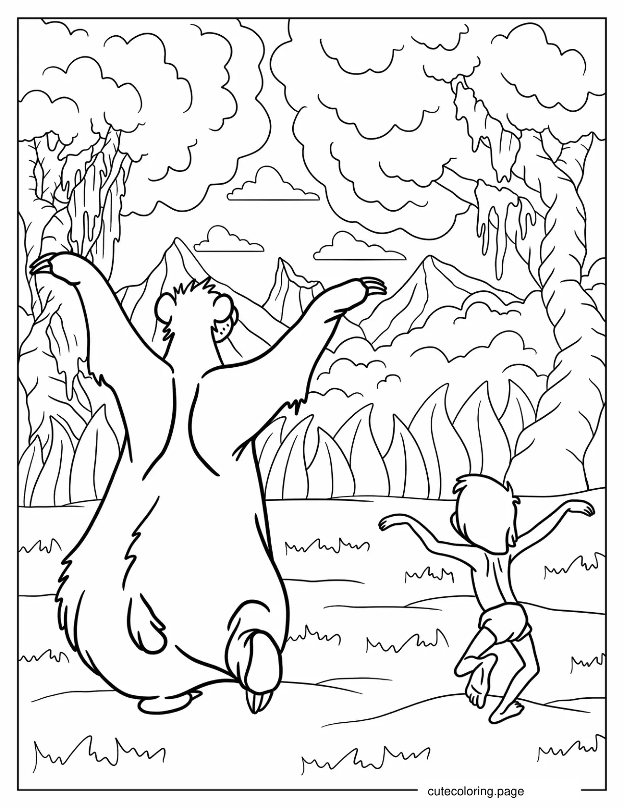 Mowgli And Baloo Dancing In The Jungle coloring page