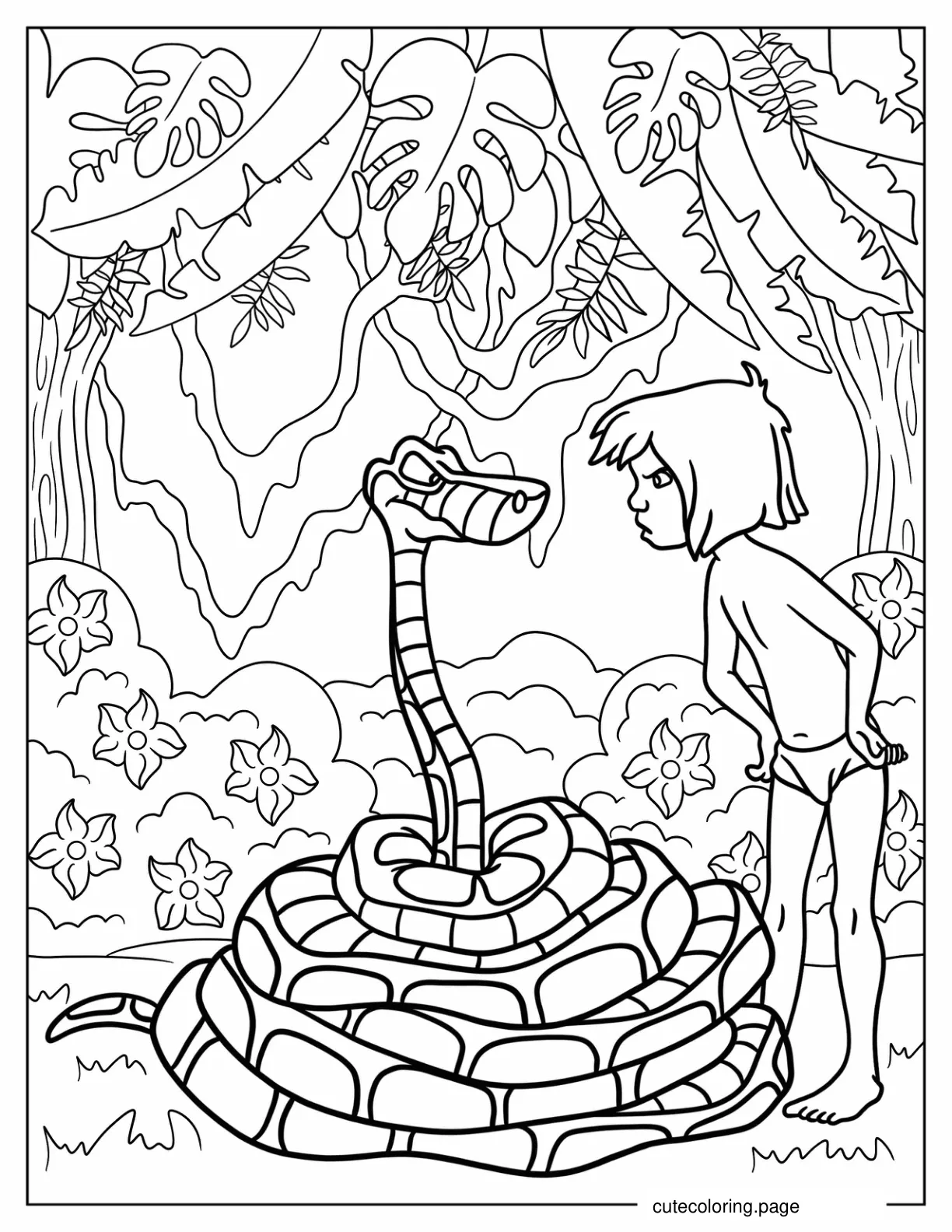 Mowgli Arguing With Kaa Coloring Sheet coloring page