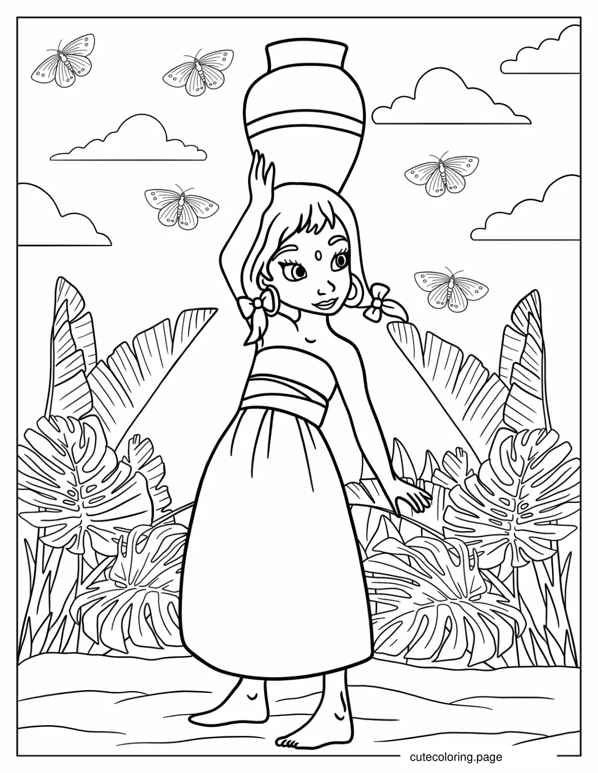 Shanti Carrying Clay Pot Over Her Head Coloring Page coloring page