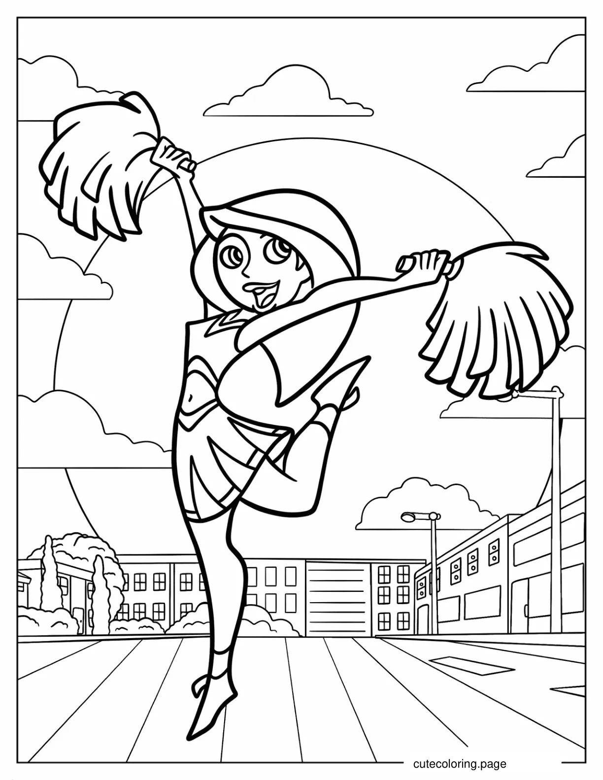 Cheerleader Kim Possible Holding Pom Poms coloring page