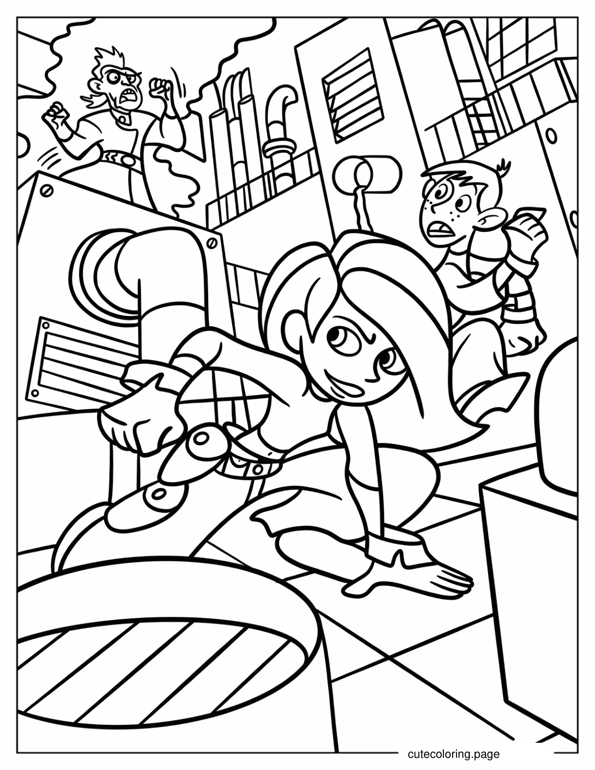 Dr. Drakken Chasing Kim Possible And Ron Stoppable coloring page