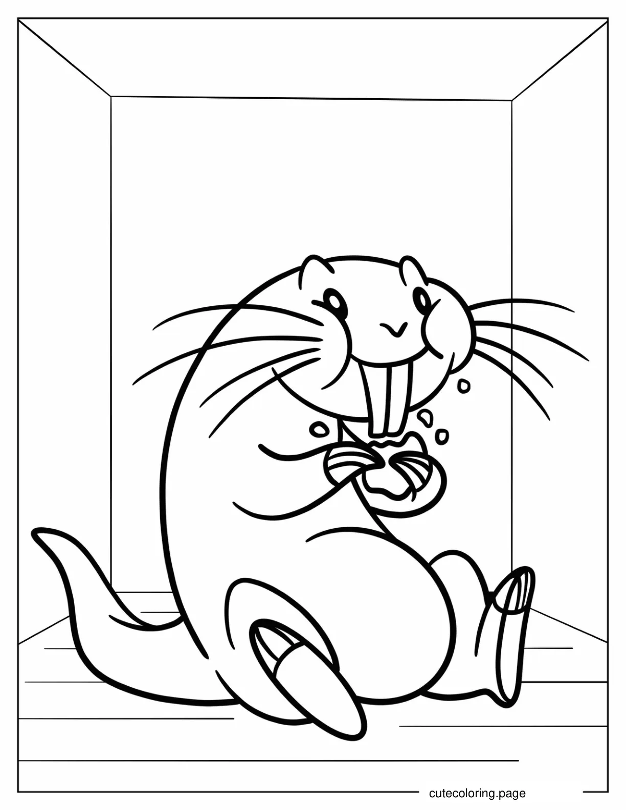 Kawaii Rufus Eating Snacks Coloring Sheet For Preschoolers coloring page