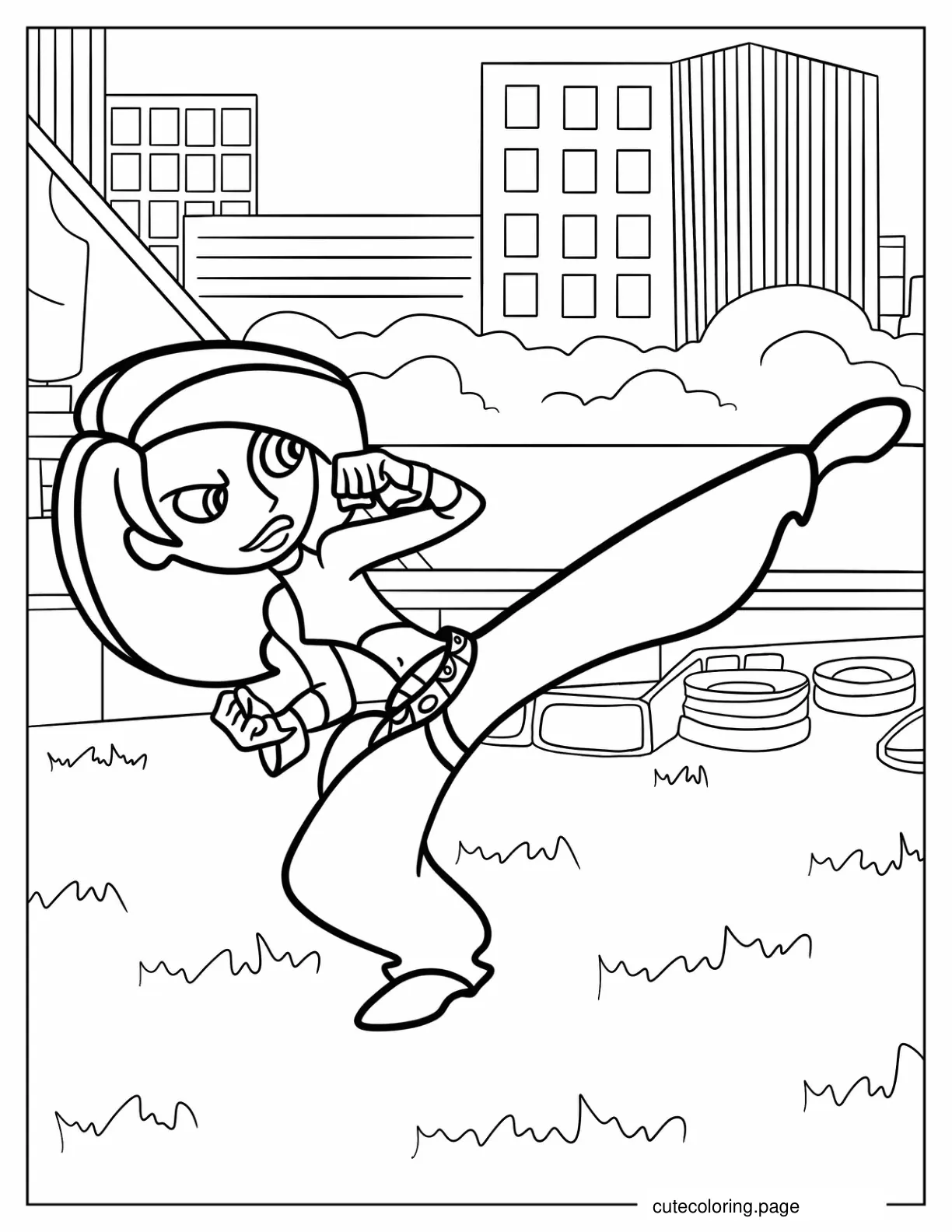 Kim Possible Doing A High Kick Coloring Sheet coloring page