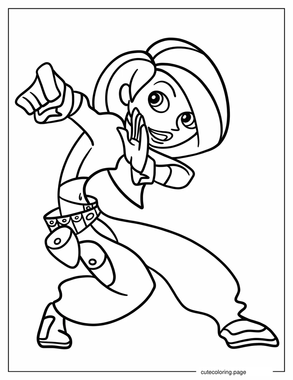 Kim Possible Punching The Air Coloring Page For Kids coloring page