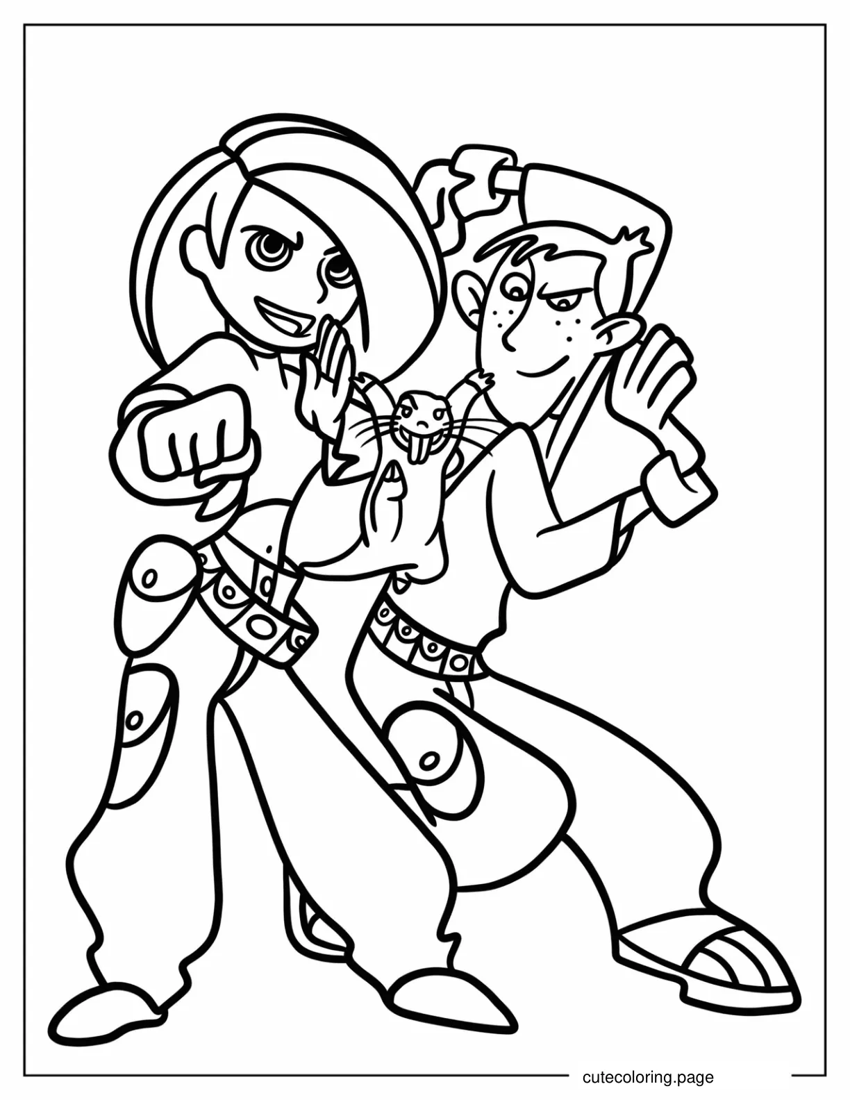 Kim Possible Ron Stoppable And Rufus Doing Karate Coloring Sheet coloring page