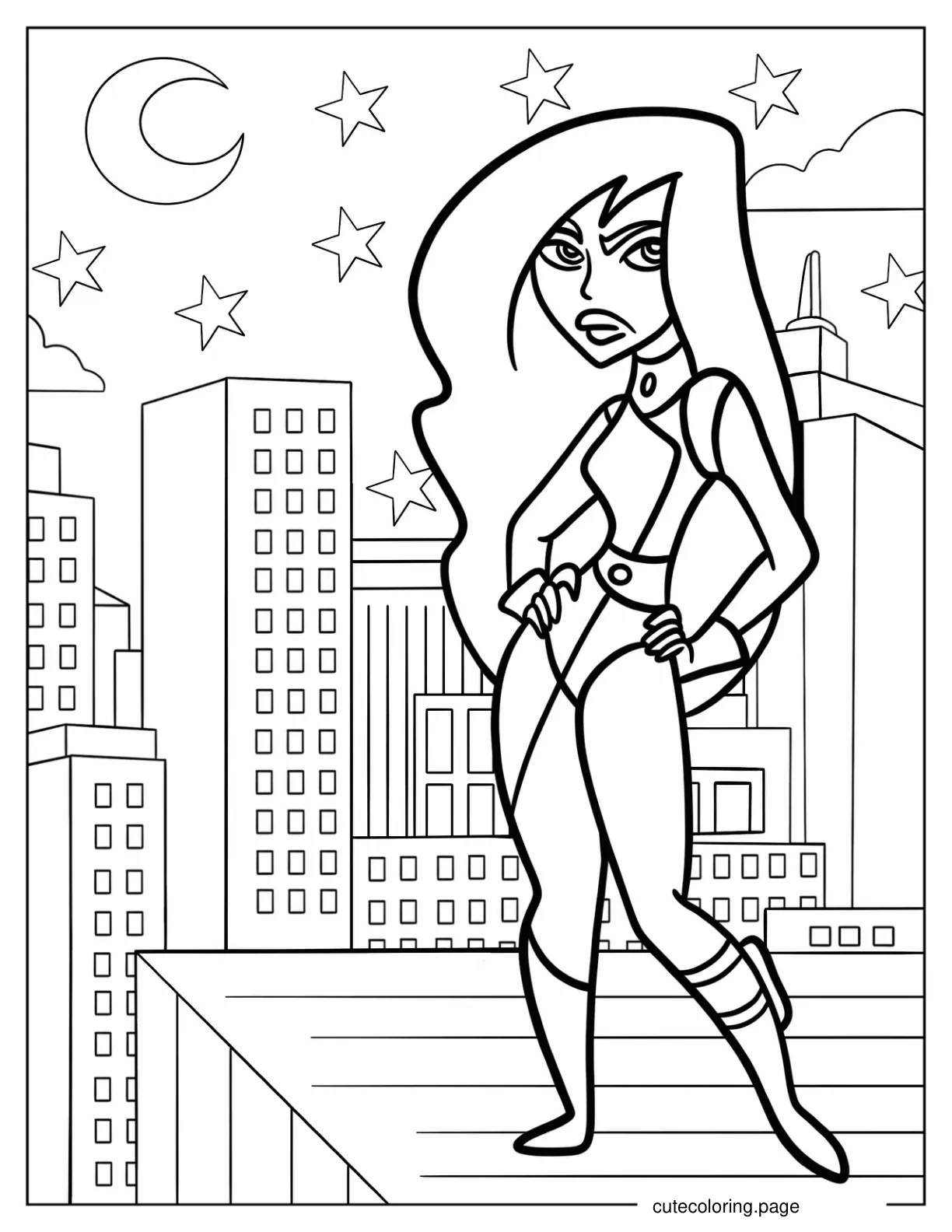 Shego On The Rooftop At Night Coloring Page coloring page