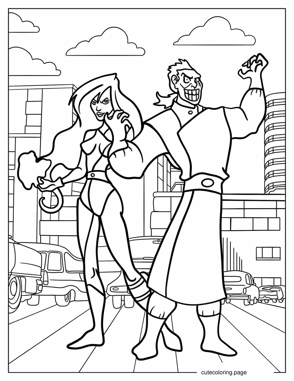 Shego With Dr. Drakken In The City Coloring Sheet coloring page