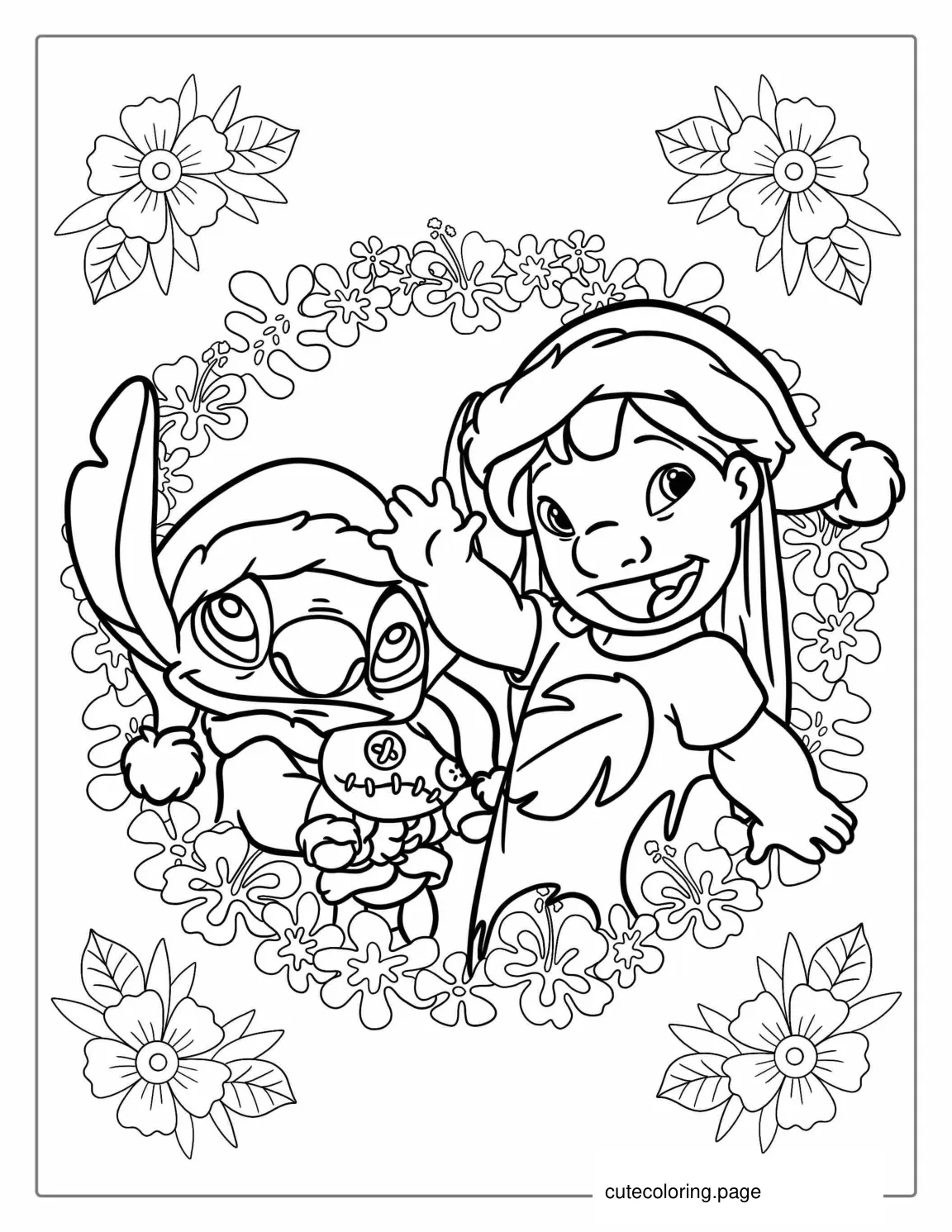 Christmas Themed Lilo And Stitch Coloring Page coloring page