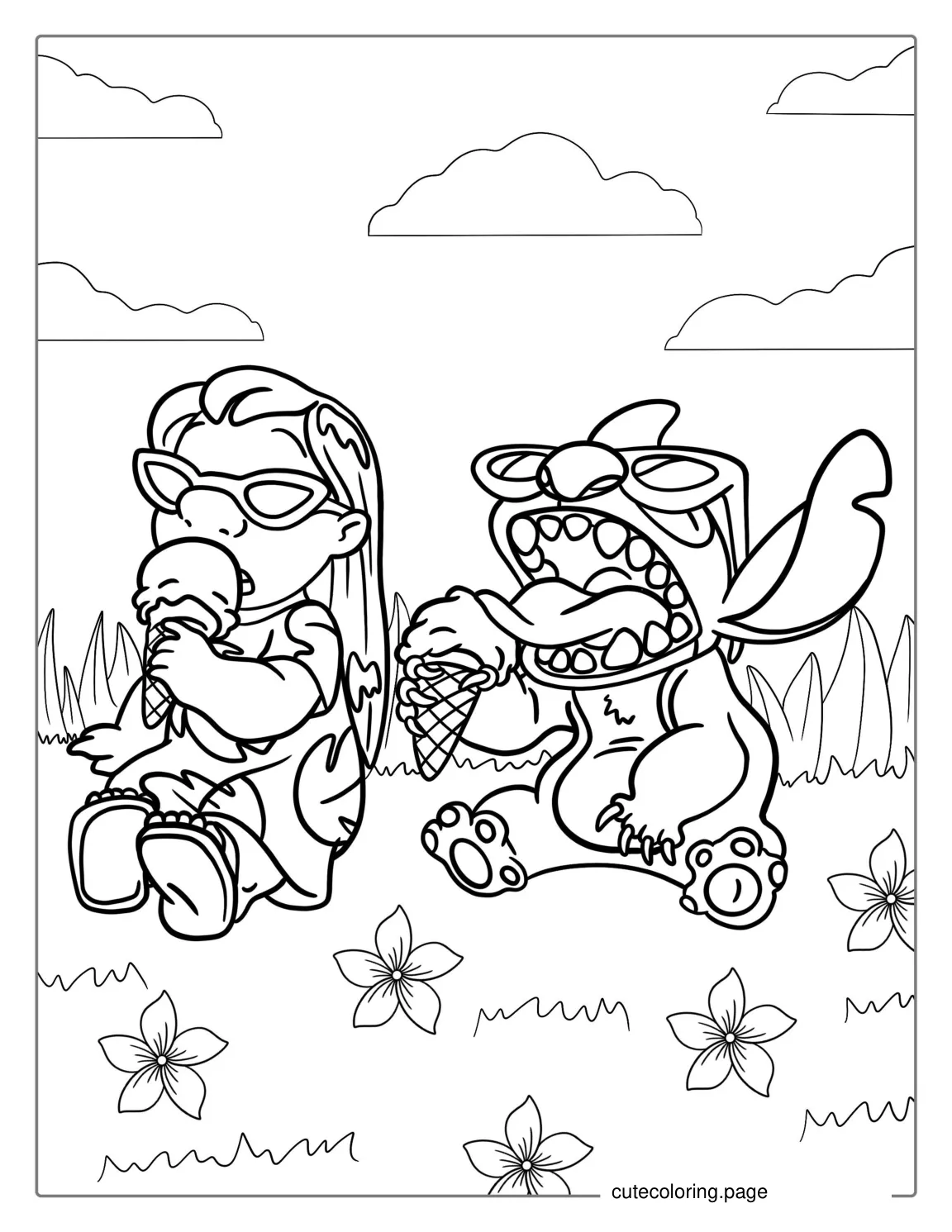 Coloring Page Of Lilo And Stitch Eating Ice Cream coloring page